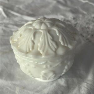 Fenton White Embossed Glass Covered Trinket Box